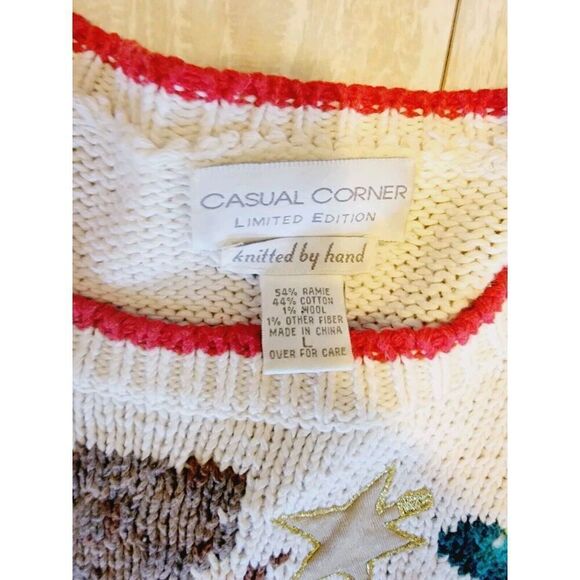 Casual Corner L Heavy Embroidered Bears Christmas Sweater Sz L Vintage 80's - Picture 8 of 8